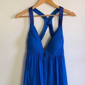 Cache Blue Mini Dress with Beaded Straps and Open Back